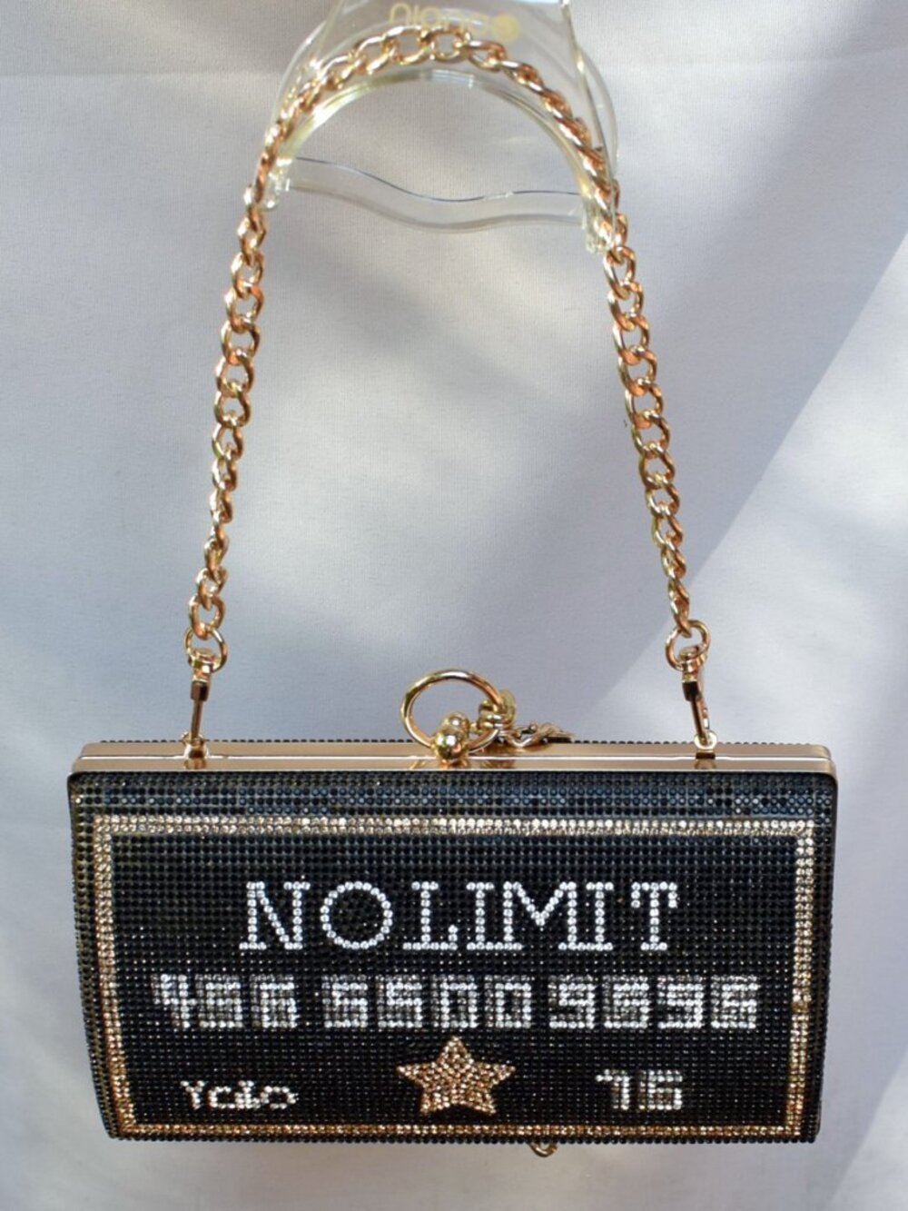 Le Miel Black Rhinestone Credit Card Novelty Clutch Wristlet Bag NWT